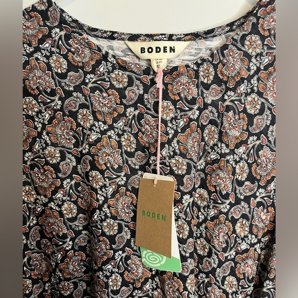 Boden Knot Front Short Sleeve Jersey Midi Dress Black Block Paisley Print Sz 4 - Picture 10 of 15